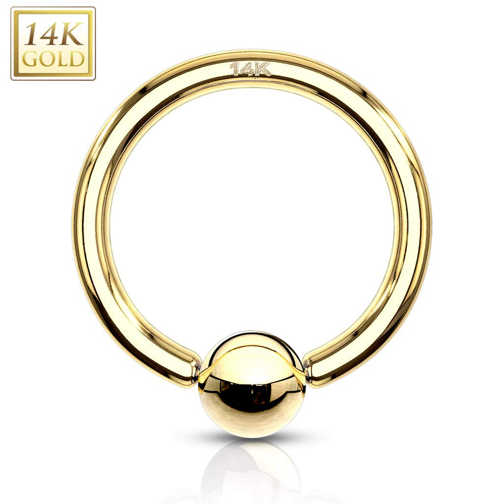 18 Gauge 1/4 Inch 3mm Bead 14K Solid Gold Captive Bead Ring Hoop CBR Body Jewelry C92