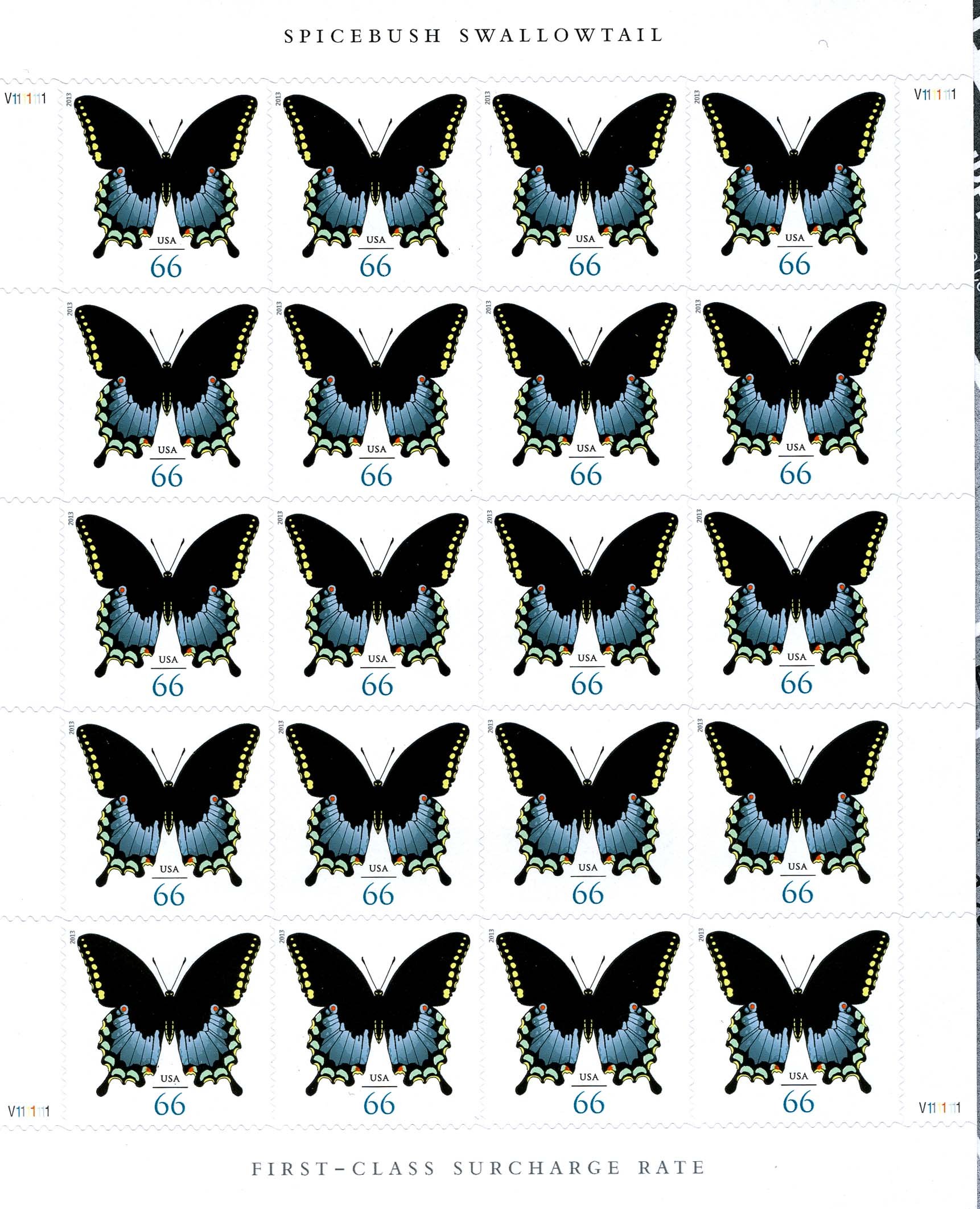 Spicebush Swallowtail Butterfly Sheet of 20 x 66 cent U.S. Postage Stamps Scott 4736 by USPS