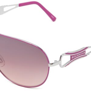 Rocawear Women's R452 Metal UV Protective Vented Temple Shield Sunglasses Gifts for Women with Flair 65 mm, Silver & Pink, mm US