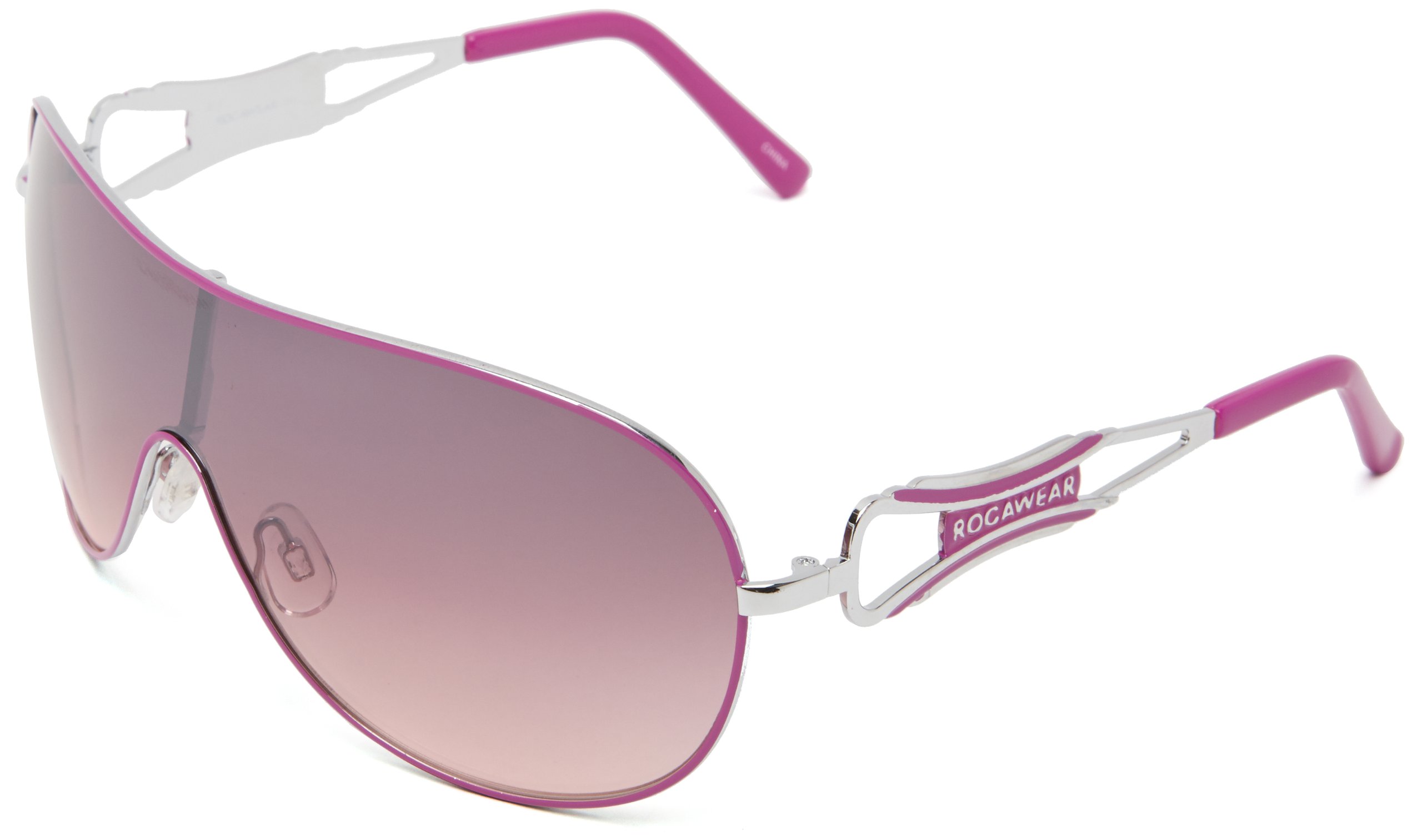 Rocawear Women's R452 Metal UV Protective Vented Temple Shield Sunglasses Gifts for Women with Flair 65 mm, Silver & Pink, mm US