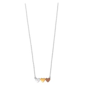 Boma Jewelry Sterling Silver Tri-Toned Gold 14kt. Gold & 18kt. Rose Gold Washed Heart Necklace, 16 inches