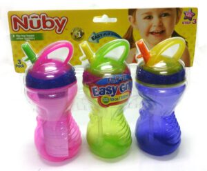 nuby flip-it easy grip straw cup - pack of 3 10oz. cups