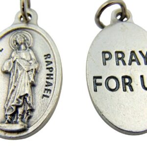 Lumen Mundi L&M Silver Toned Base Archangel Saint Raphael Pray for Us Medal Pendant, 1 Inch