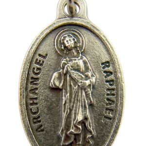 Lumen Mundi L&M Silver Toned Base Archangel Saint Raphael Pray for Us Medal Pendant, 1 Inch