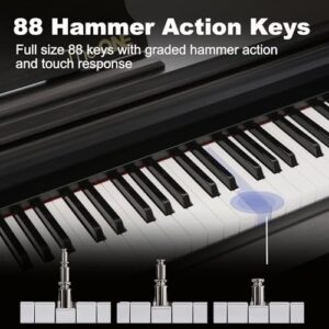 The ONE Lighted-up Digital Piano, Smart Teaching Piano Keyboard with 88 Hammer Action Keys for Beginner/Adult, Full Size Weighted Keyboard with 3 Pedals/Free APP/Bluetooth/MIDI/Headphone Output