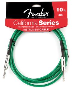 fender california series instrument cable for electric guitar, bass guitar, electric mandolin, pro audio - surf green - 20'