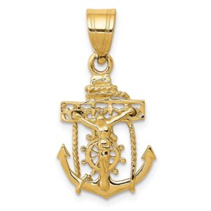 IceCarats 14K Yellow Gold Anchor Mariner Holy Cross Necklace Religious Pendant Jesus Christ Nautical Charm 26mm x 14mm Only