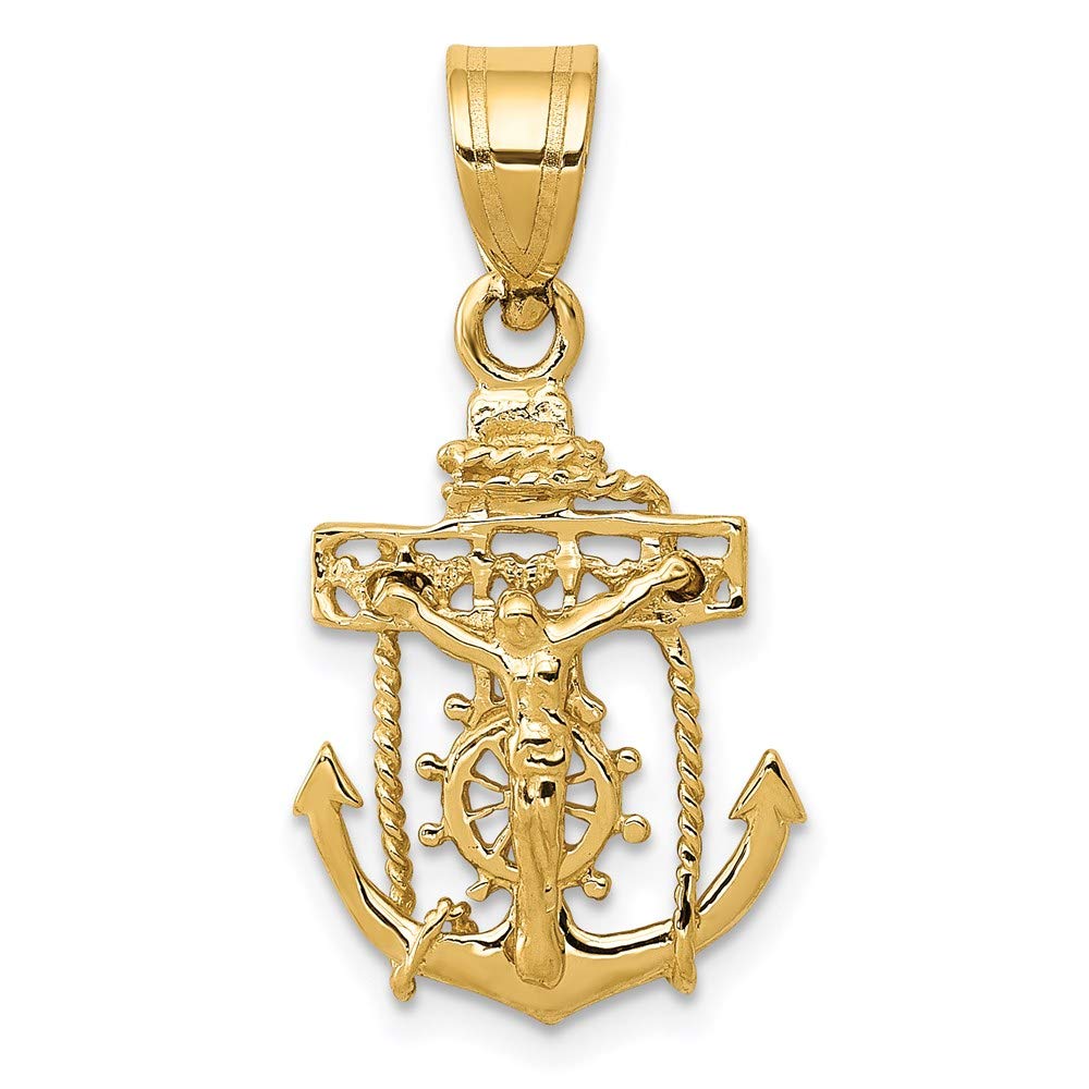 IceCarats 14K Yellow Gold Anchor Mariner Holy Cross Necklace Religious Pendant Jesus Christ Nautical Charm 26mm x 14mm Only