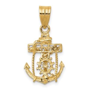 IceCarats 14K Yellow Gold Anchor Mariner Holy Cross Necklace Religious Pendant Jesus Christ Nautical Charm 26mm x 14mm Only