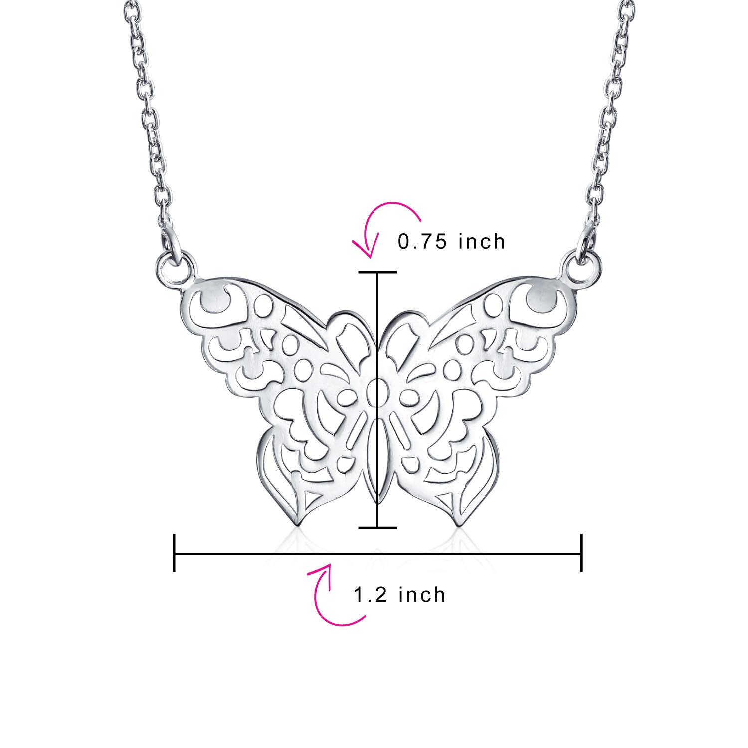 Bling Jewelry Large Butterfly Necklace Cut Out Filigree Statement Pendant For Women .925 Sterling Silver 16 Inches