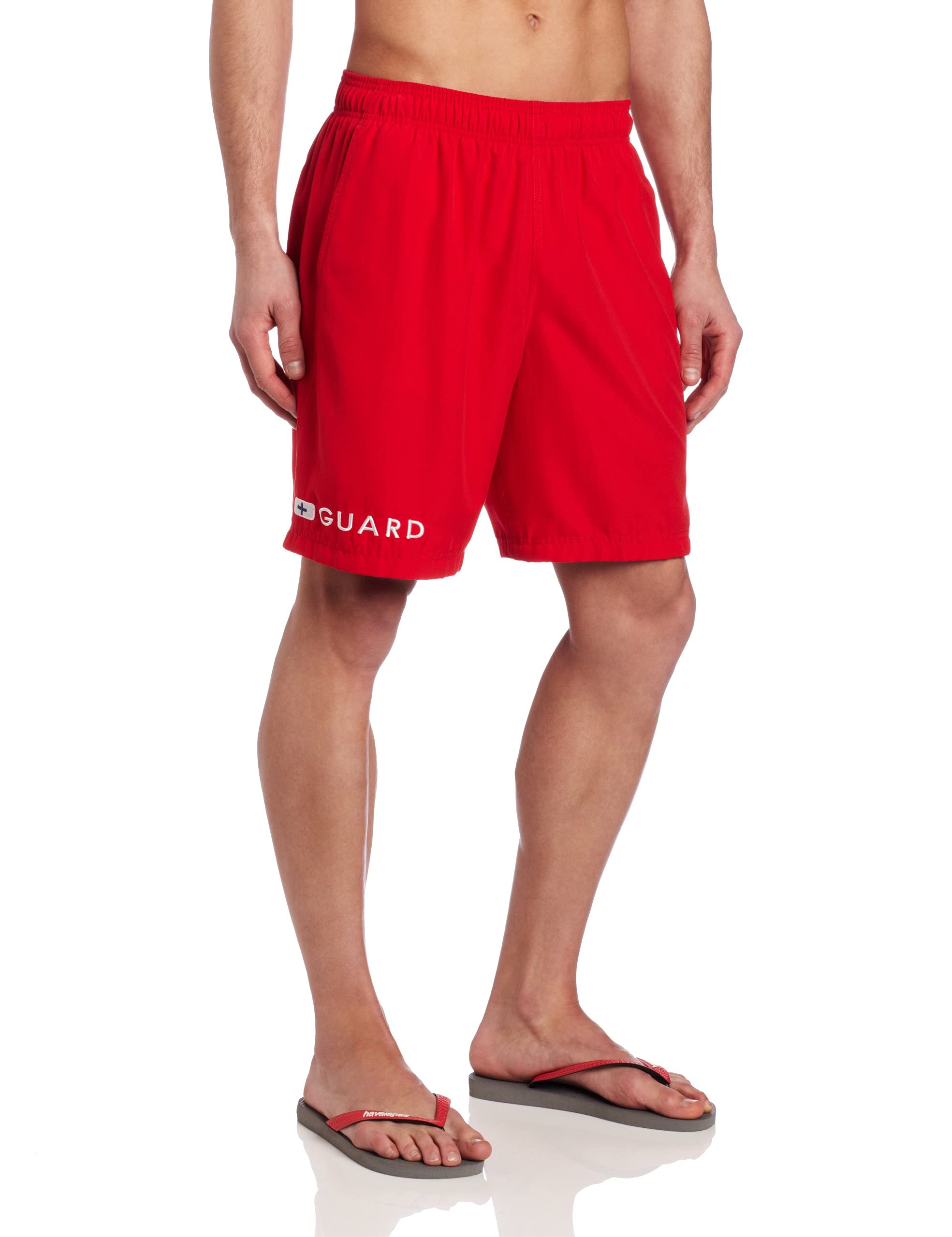 Speedo Men's Guard Swimsuit Trunk Knee Length Volley, 19" Speedo Red, X-Large