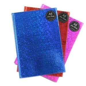 a5 blue notebook ruled hard back bound note book holographic design