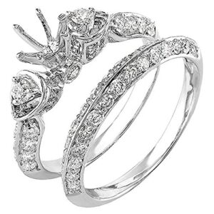 Dazzlingrock Collection 1.20 Carat (Cttw) 14K Round Diamond Women 3 Stone Semi Mount Engagement Ring Set 1 1/4 CT (No Center Stone), White Gold, Size 7