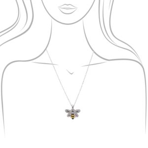 Spinningdaisy Crystal Embedded Yellow and Black Flying Bumble Bee Necklace (Gold Plated)