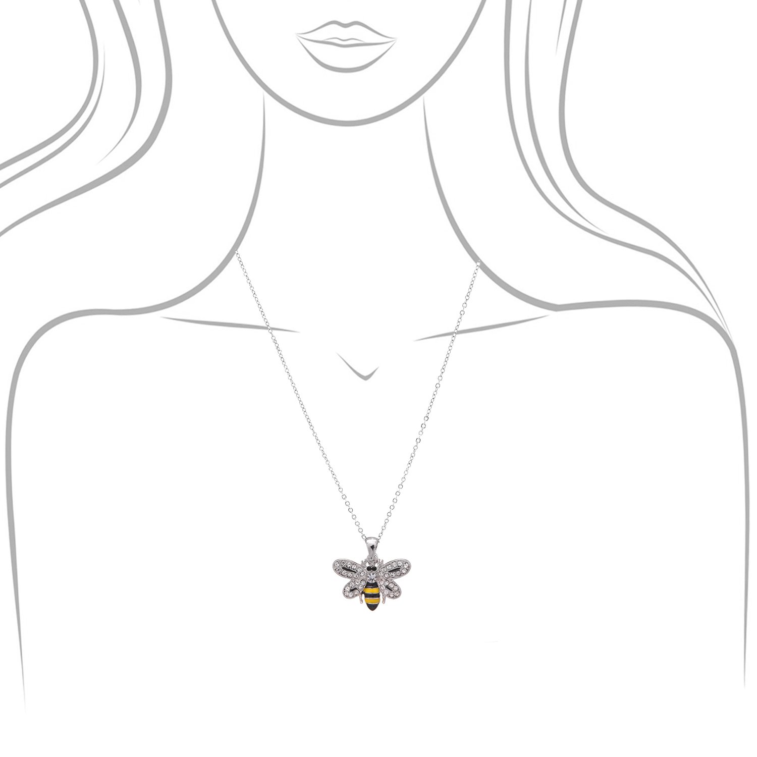 Spinningdaisy Crystal Embedded Yellow and Black Flying Bumble Bee Necklace (Gold Plated)