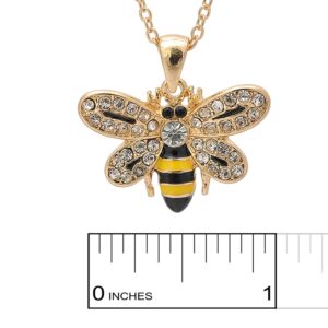 Spinningdaisy Crystal Embedded Yellow and Black Flying Bumble Bee Necklace (Gold Plated)