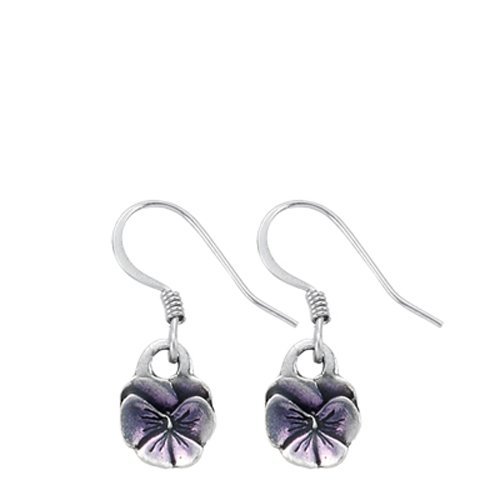 DANFORTH – Mini Pansy Drop Earrings, ½” – Purple Flower Earrings – Violet Pansy – Amethyst, February, Birth Month Dangle Earrings For Women – Made In USA