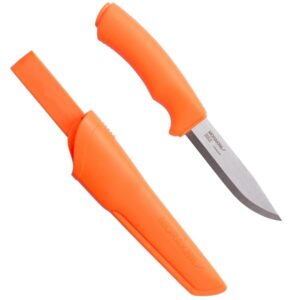 morakniv sandvik stainless steel fixed-blade bushcraft knife with sheath, orange, 4.3 inch