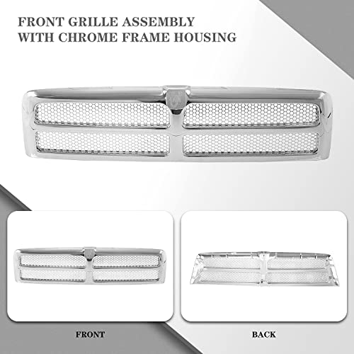 CarPartsDepot Grille Grill Chrome Honeycomb Mesh Insert Compatible With 1994-2002 DODGE Ram 1500 Ram 2500 Ram 3500 Pickup Truck Fits CH1200178 55055252