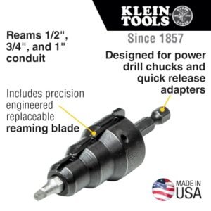 Klein Tools 85091 Power Conduit Reamer with Improved Bit Retention, 1/2-, 3/4- and 1-Inch, Made in USA