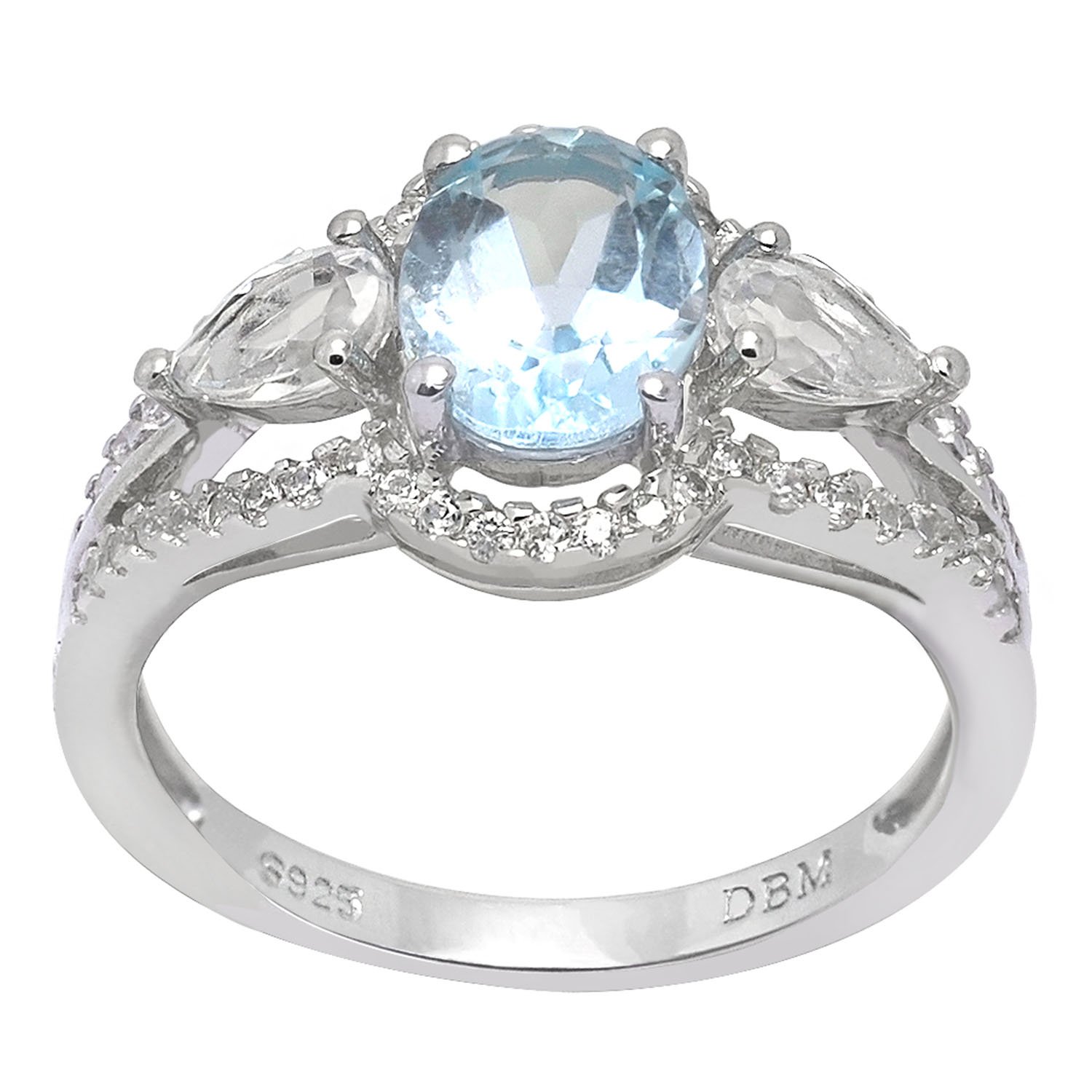 De Buman Sterling Silver Genuine Blue Topaz, White Topaz and Cubic Zirconia Ring, Size 6