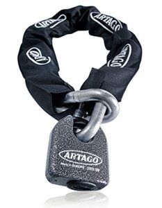 artago 68t100 maximum security motorcycle chain lock, sold secure gold approved, ø15 100cm/3,28ft, bunker selection, forged steel monoblok padlock, anti theft heavy duty chain lock for moto scooter