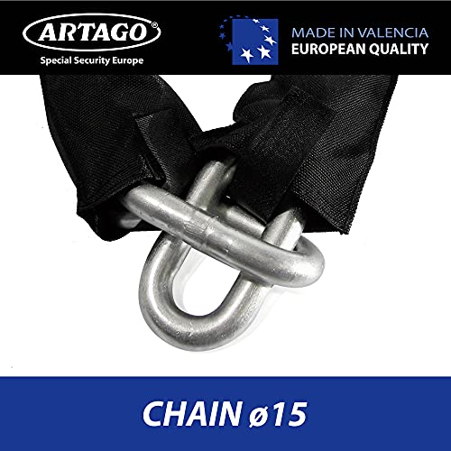 Artago 68T100 Maximum Security Motorcycle Chain Lock, Sold Secure Gold Approved, ø15 100cm/3,28ft, BUNKER SELECTION, Forged Steel MONOBLOK Padlock, Anti Theft Heavy Duty Chain Lock for Moto Scooter