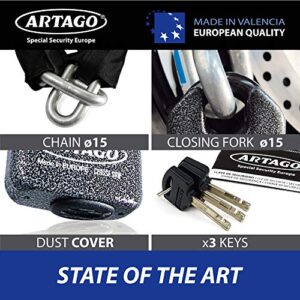 Artago 68T100 Maximum Security Motorcycle Chain Lock, Sold Secure Gold Approved, ø15 100cm/3,28ft, BUNKER SELECTION, Forged Steel MONOBLOK Padlock, Anti Theft Heavy Duty Chain Lock for Moto Scooter