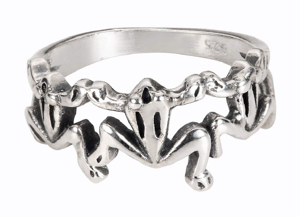 Sterling Silver Three Little Frogs Ring Size 8