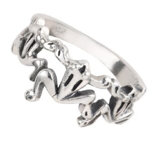 Sterling Silver Three Little Frogs Ring Size 10