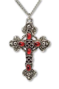 gothic filigree cross with red stones medieval renaissance pewter pendant necklace