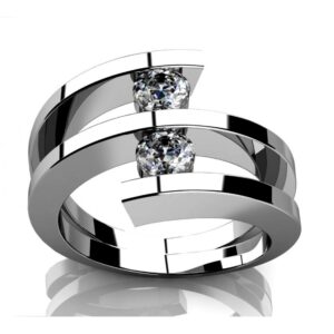 madina jewelry 0.60 ct two round cut diamonds anniversary ring in 14 kt white gold in size 5.5