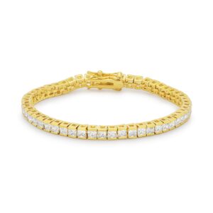 Kate Bissett 18k Gold Plated 7 Inch Tennis Bracelet with Princess Cut Clear Cubic Zirconia in a Channel Setting