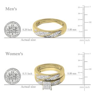 Dazzlingrock Collection 0.36 ctw Round White Diamond Square Head Trio Ring Set in 18K Yellow Gold Plated Sterling Silver, Women Size 7 & Men Size 10