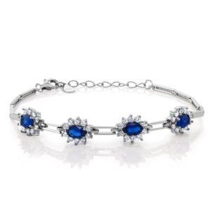 Gem Stone King 925 Sterling Silver Simulated Sapphire Tennis Bracelet For Women (2.36 Cttw, 7 Inch with 1 Inch Extender)