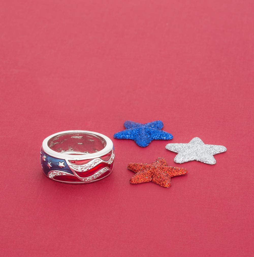 Kate Bissett USA American Flag Patriotic Ring with Red and Blue Enamel and Cubic Zirconia Size 5