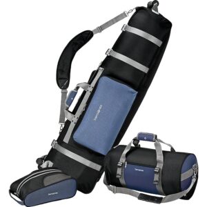 samsonite golf deluxe 3 piece golf travel set with wheeling travel cover golf bag, duffel bag, & shoe bag, blue/black