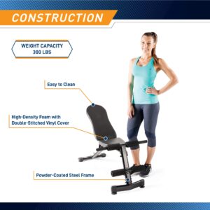 Marcy Multi-Purpose Adjustable Workout Utility Weight Bench for Full Body Upright, Incline, Decline, and Flat Exercise SB-228 , 42.00 x 26.00 x 48.00 inches, Black