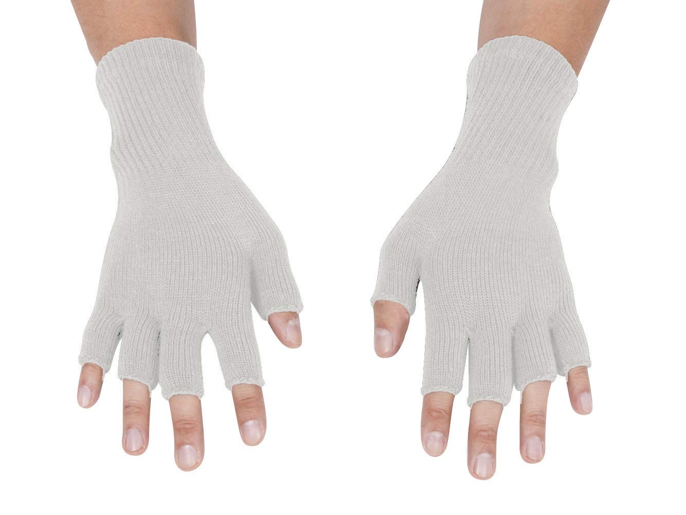 Gravity Threads Unisex Warm Half Finger Stretchy Knit Fingerless Gloves, White