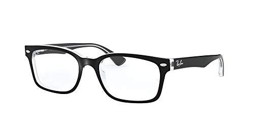 Ray-Ban RX5286 Square Prescription Eyeglass Frames, Black On Transparent/Demo Lens, 51 mm