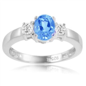 Amanda Rose Collection Swiss Blue and White Topaz Three Stone Ring in Sterling Silver (Available Sizes 5-9) sz 8