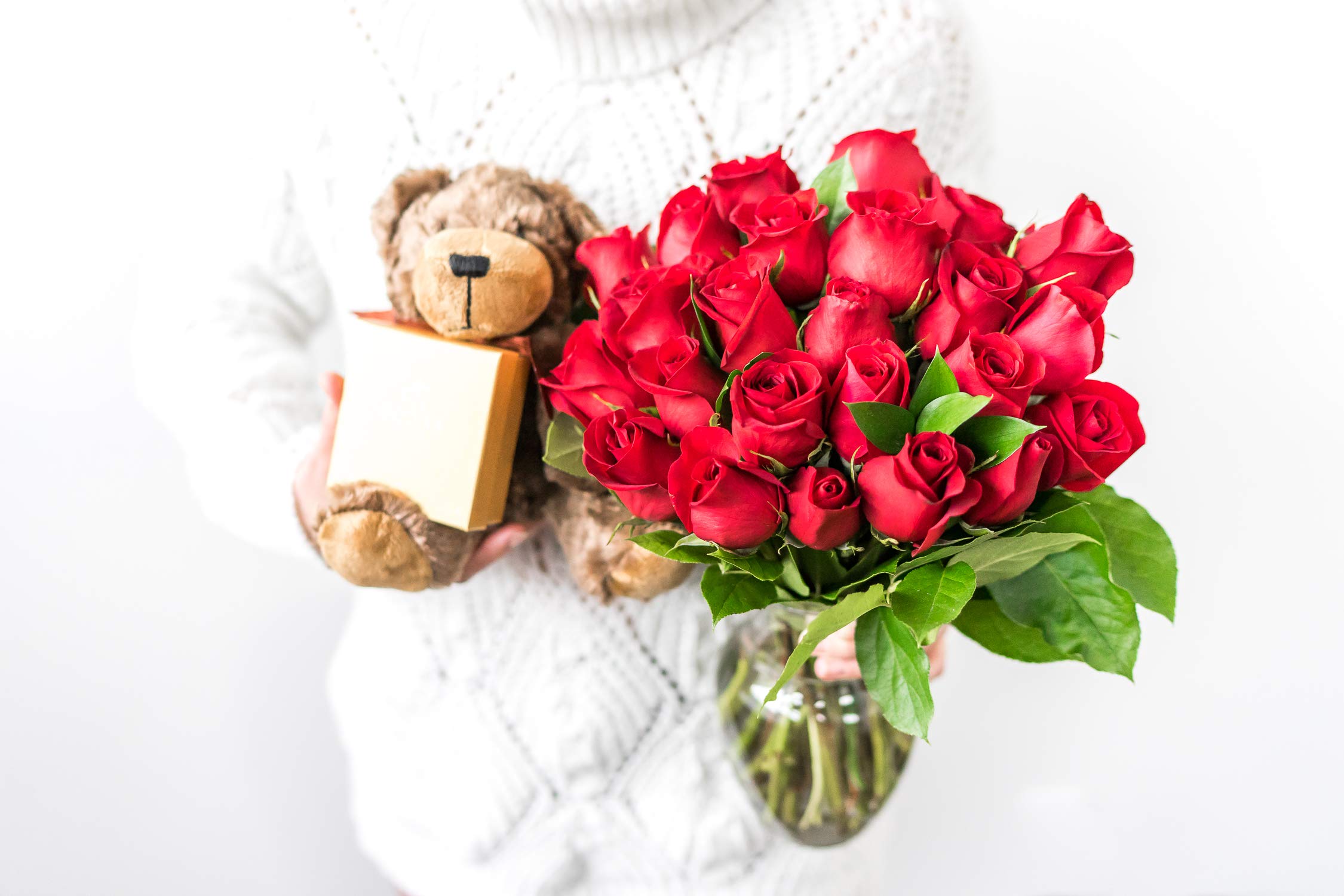 DELIVERY BY FRIDAY, 8/2 GUARANTEED IF ORDER PLACED BY 8/1 BEFORE 2PM EST From You Flowers - Two Dozen Long Stemmed Red Roses with Chocolates & Bear with Glass Vase (Fresh Flowers) Birthday,