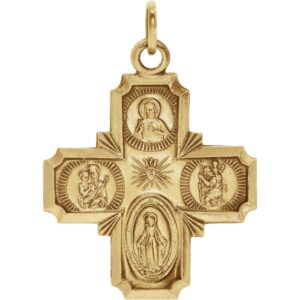 bonyak jewelry 14k yellow gold 12x12 mm four-way cross medal (petite size)