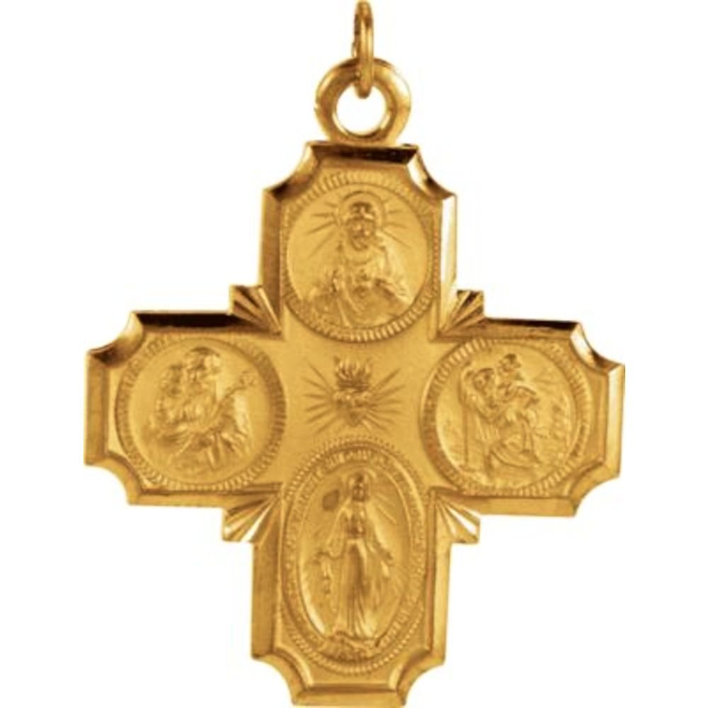 Bonyak Jewelry 14k Yellow Gold 12x12 mm Four-Way Cross Medal (Petite Size)