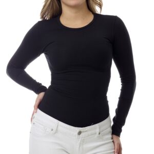 Underworks Women's Ultra Light Compression Minimizer Crew Long Sleeves, Large, Black