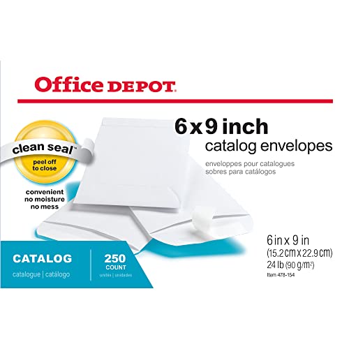 Office Depot Clean Seal(TM) Catalog Envelopes, 6in. x 9in., White, Box Of 250, 77919