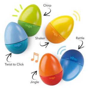 HABA Musical Eggs - 5 Wooden Eggs with Acoustic Sounds, Made in Germany, Kids Musical Instruments, Montessori Toys, Learning Toys & Music Play 2 yrs+