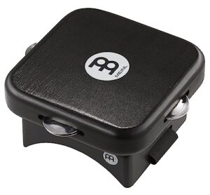 meinl percussion knee tap with tambourine jingles for cajon players, includes adjustable strap — not made in china — play with your hands, hollow hardwood body, 2-year warranty, black (kp-jt-bk)