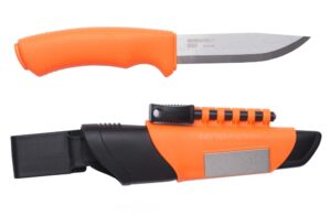 morakniv stainless steel fixed-blade bushcraft survival knife with sheath and fire starter, 4.3 inch,orange