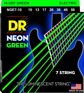 dr strings hi-def neon green coated medium 7-string electric guitar strings (10-56) neon green